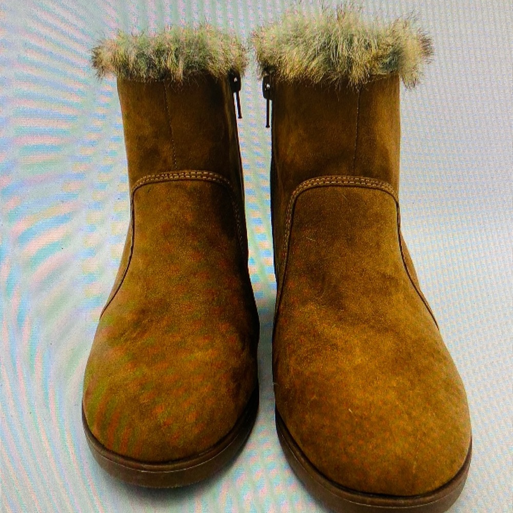 Just Fab Tan Kishani Hidden Wedge Ankle Booties